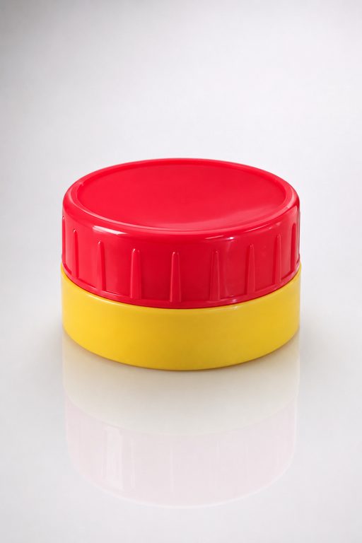 Red and yellow 29/21 CTC cap for edible oil bottles manufactured by Aditya Plastics Jaipur