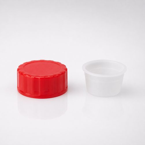 Red HDPE jar cap 38mm with natural inner plug fitment